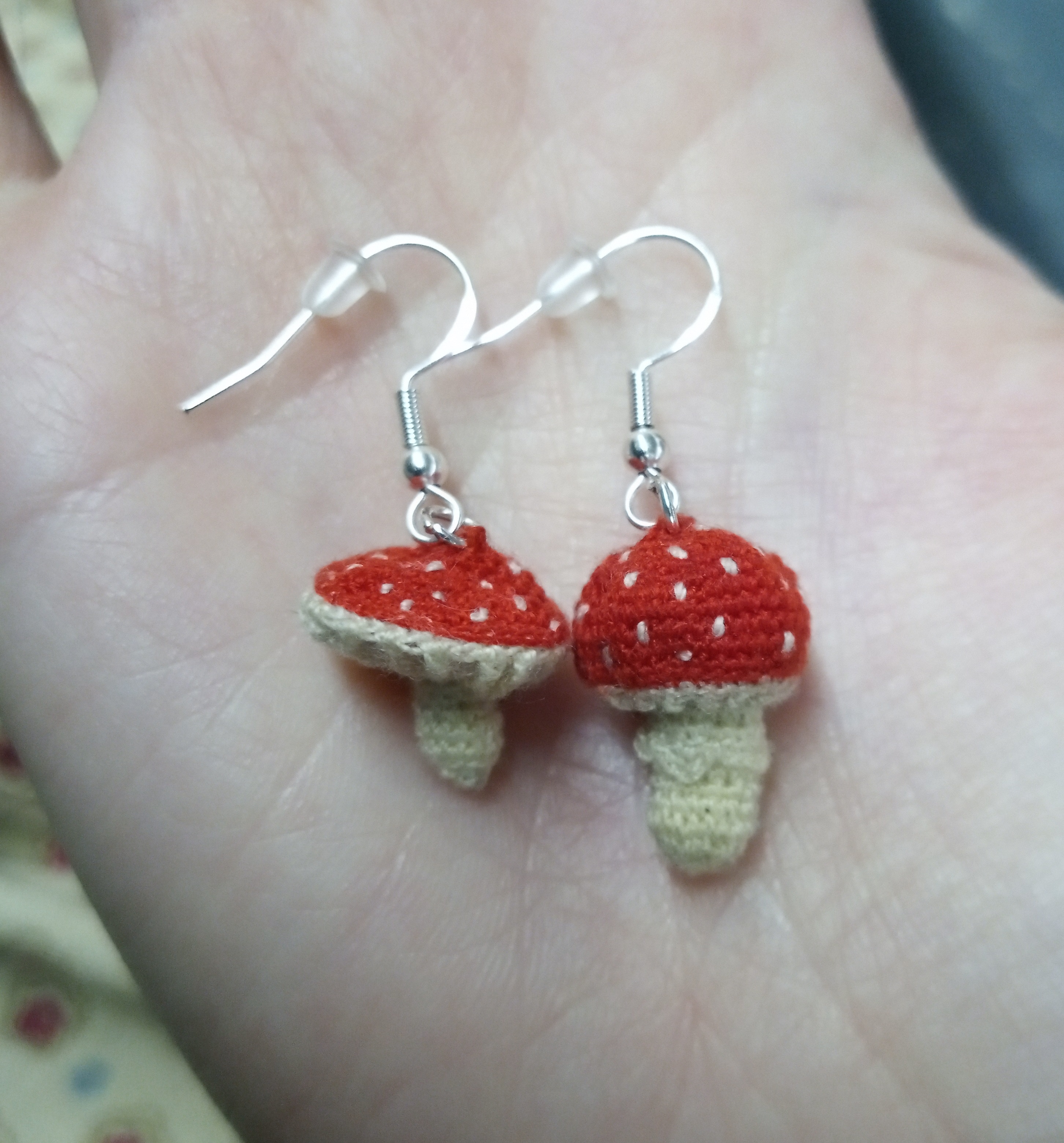 Microcrochet Amanita Muscara mushroom earrings